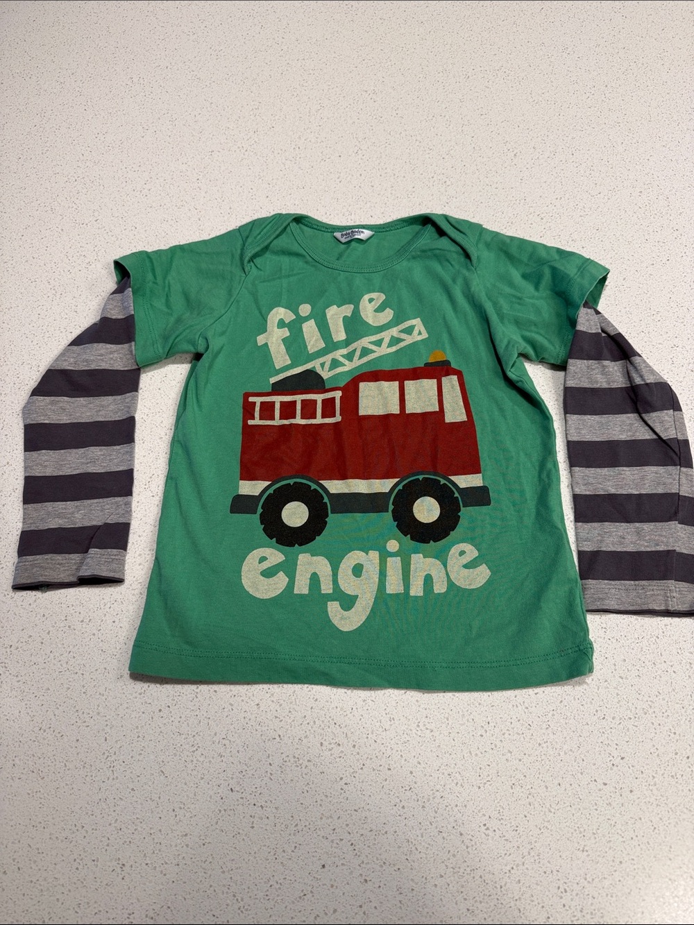 Baby Boden Green Layered-Look Long Sleeve Tee with Red Fire Engine